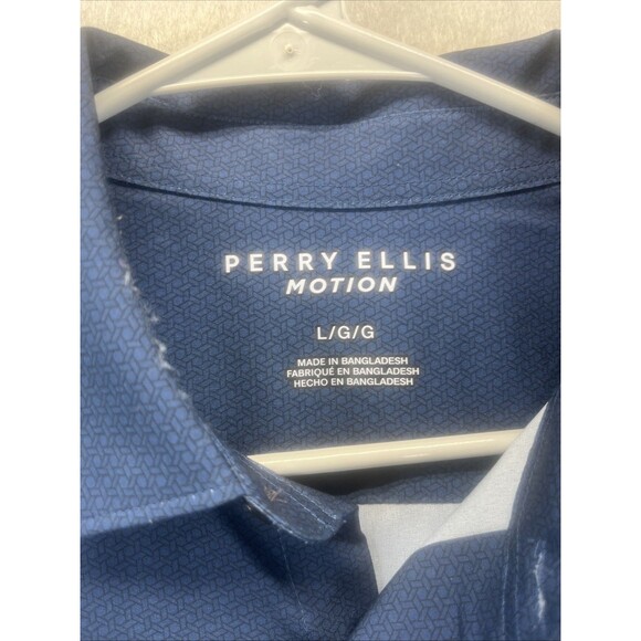 Perry Ellis Shirt Mens Large Motion Navy Blue Long Sleeve Casual Button Up - Picture 4 of 12